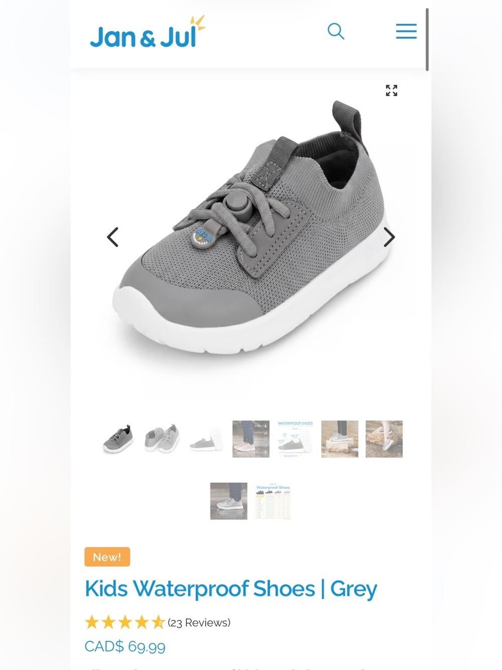 Grey Kids Waterproof Knit Sneakers with Easy Toggle